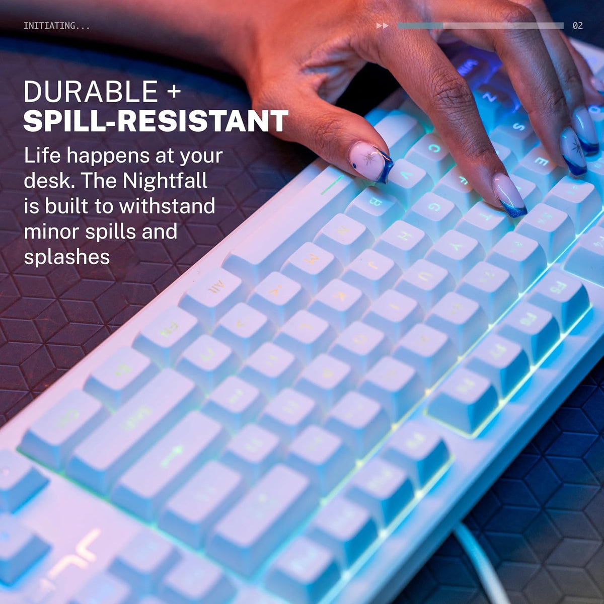 JLab Nightfall Gaming Keyboard, Wired, RGB, 104 Keys, White