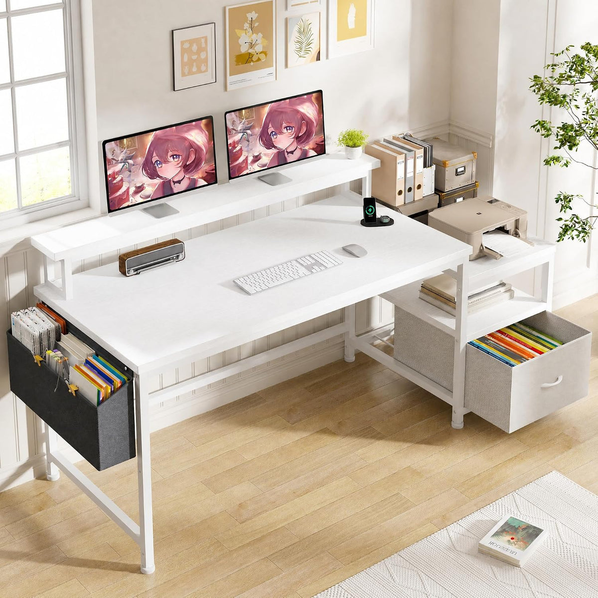 EnHomee 56.5" Office Desk with Drawers & Printer Space for Home Work...