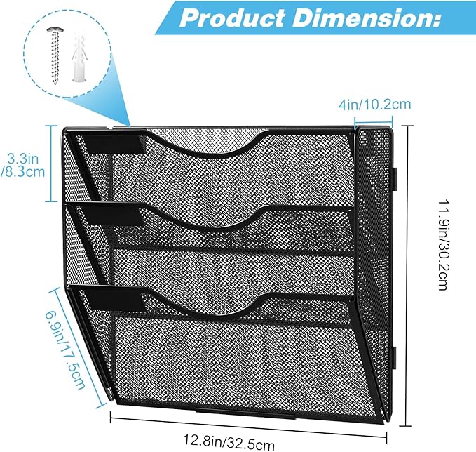 Solinxe Wall Hanging File Holder 3 Tier Wall Mounted Paper Organizer Magazine - Image 8