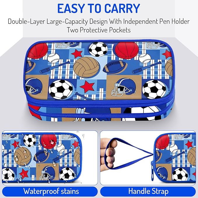 Fitvc Large Pencil Case for Boys, Sports Boys Pencil Pouch for Kids Teens School - Image 3