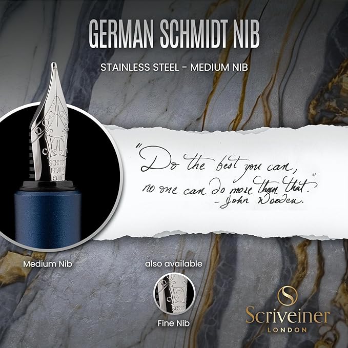 Scriveiner Luxury EDC Fountain Pen, Stunning Matt Blue Pocket Pen, Chrome Finish - Image 5
