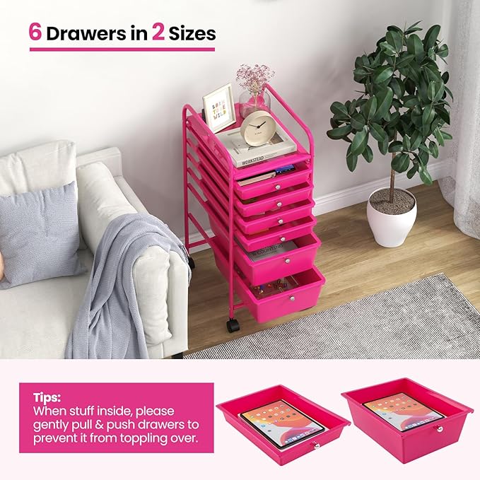 Giantex 6 Storage Drawer Cart Rolling Organizer Cart - Image 4