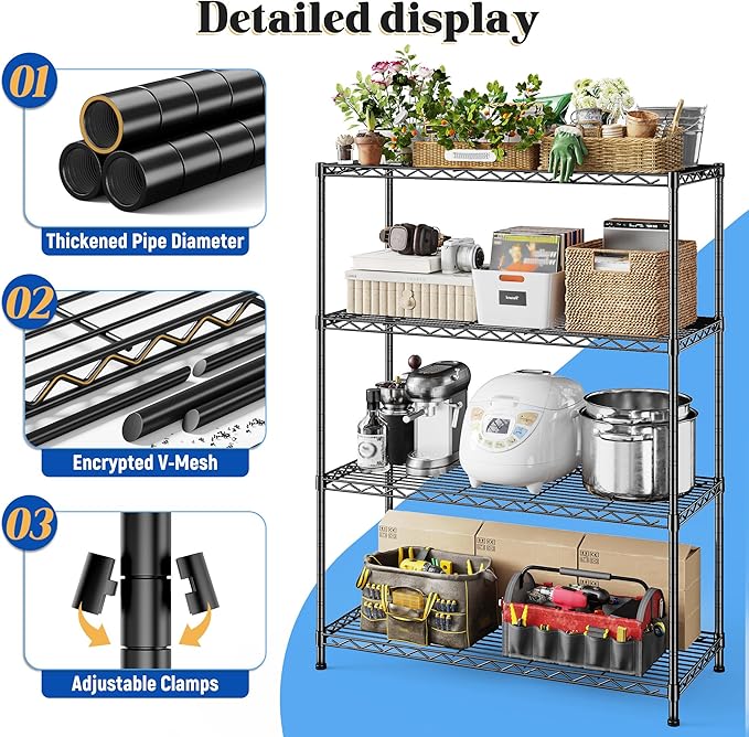 DurayLoly 4- Shelf Metal Shelving Unit Adjustable Storage Shelves Heavy Duty - Image 5