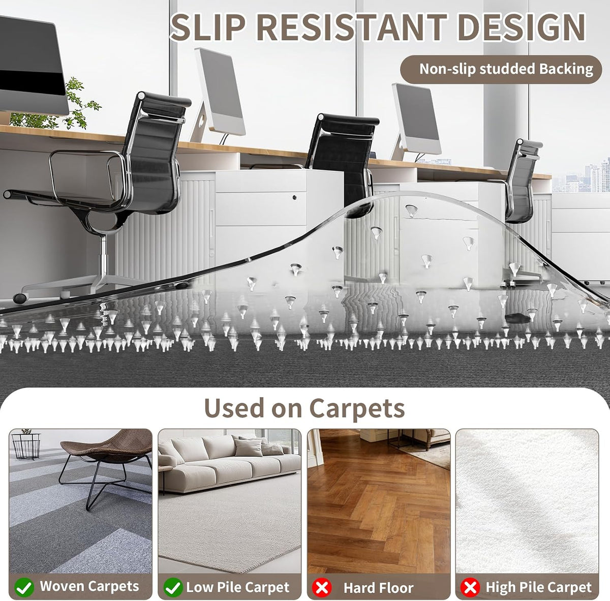 Office Chair Mat for Low Pile Carpet, 48"x60" Clear Smooth Glide wi...
