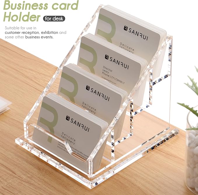 YUXUN Business Card Holder for Desk Clear Acrylic Business Cards Display Stand - Image 2