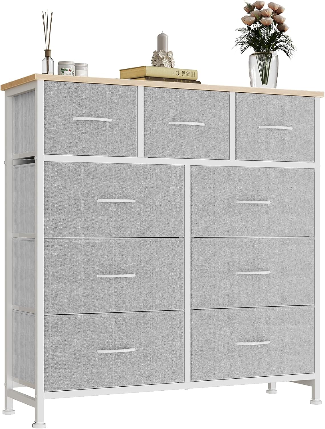 Fabric Dresser for Bedroom with 9 Drawers, Storage Tower