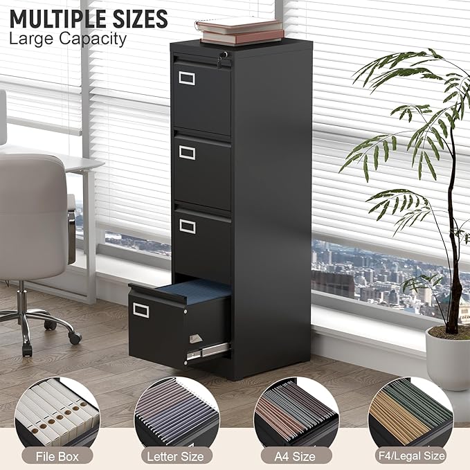 4 Drawer File Cabinet with Lock, High-Capacity Vertical Metal Filing Cabinet - Image 4