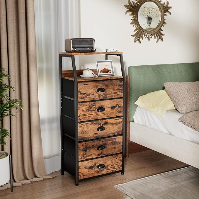 Furnulem Tall 5 Drawers Dresser, Vertical Storage Tower Fabric Dresser - Image 6