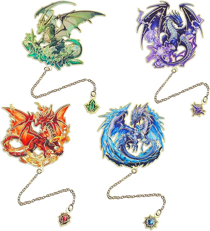 Fantasy Fourth Wings Dragon Bookmarks -4 Designs: Fire Red, Ice Blue, Thunder by VYRANA