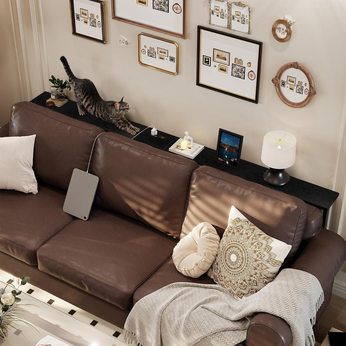 GRLEAF 90 Inch Narrow Sofa Table with Power Outlet, Extra Long Console Table ...