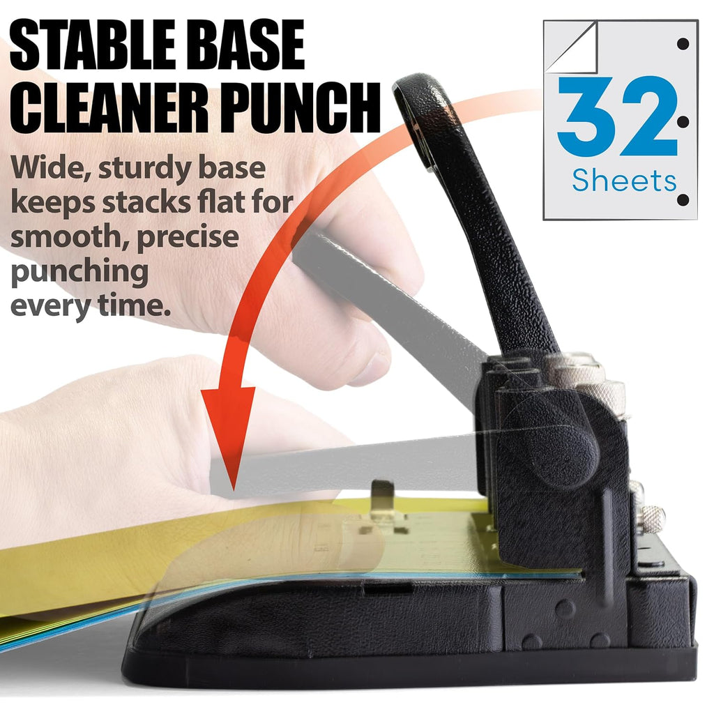 officemate 3 hole punch - 32 sheet capacity showing dimensions