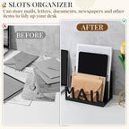 Vercraft 2 Slot Mail Organizer Holder Countertop Wooden Mail Black Letter Holder - Image 4