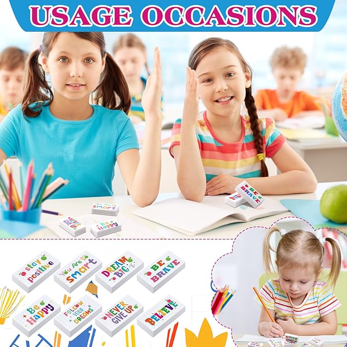 Dunzoom 100 Pcs Inspirational Pencil Erasers Bulk - Image 6