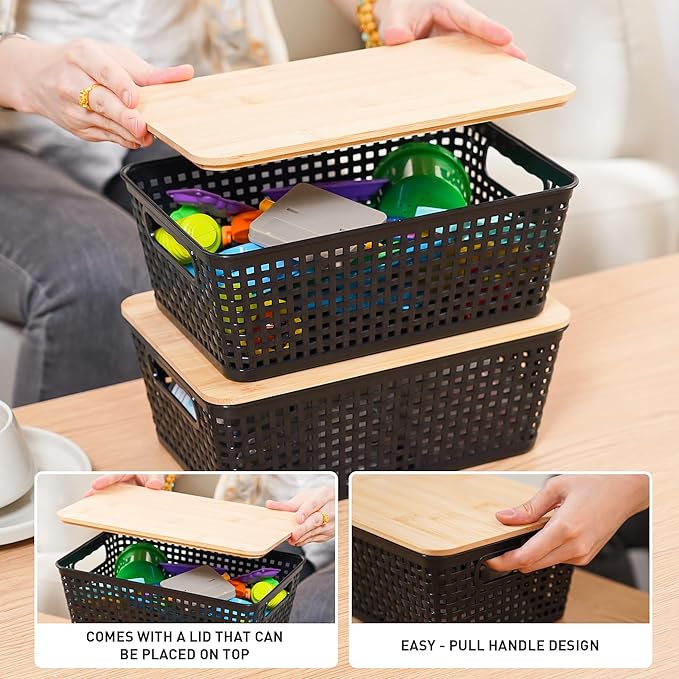 Anywish Storage Bins with Lids 6 Packs, Plastic Storage Bins with Bamboo Lids - Image 6