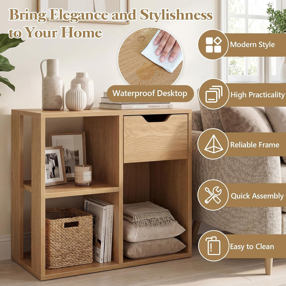 GIANTEX 3 Cube Bookcase with Drawer, 2 Tier Bookshelf for Small Space, Modern...