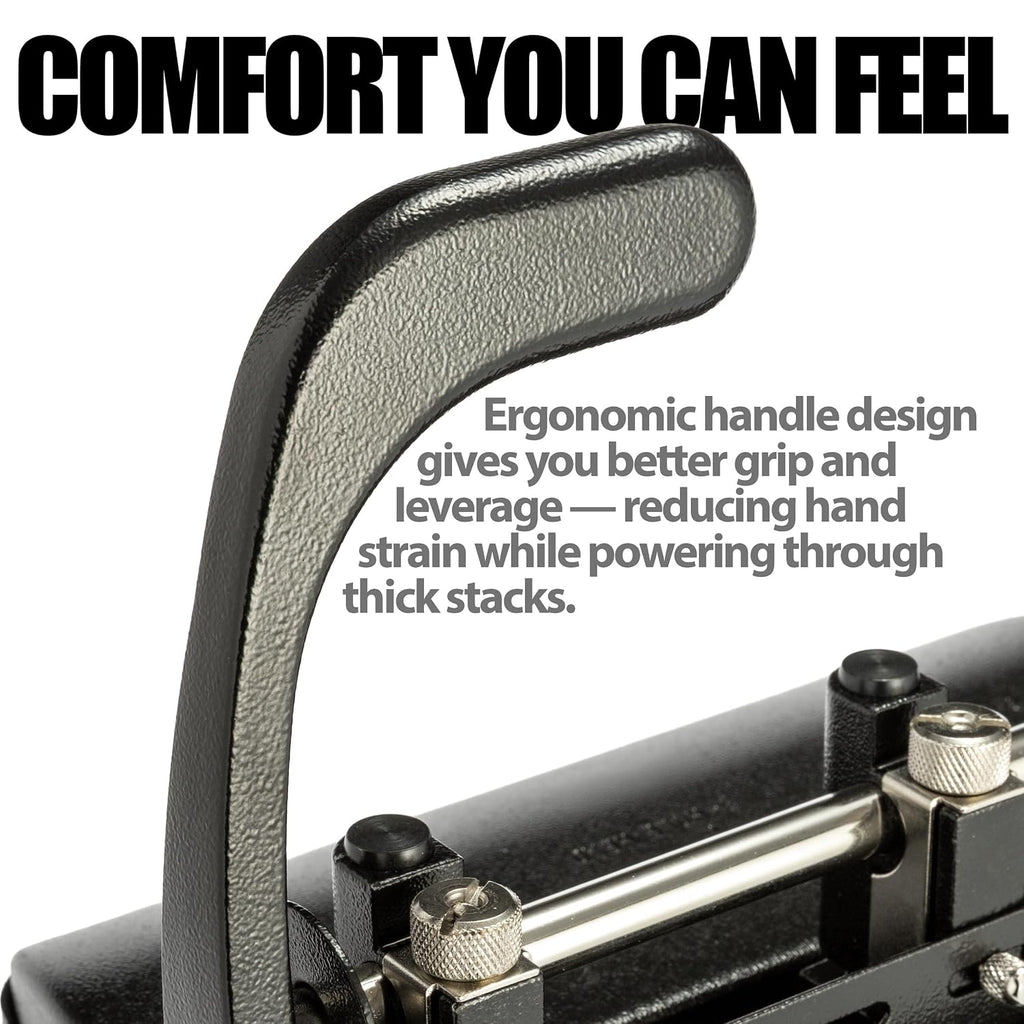 officemate 3 hole punch - 32 sheet capacity shown in use