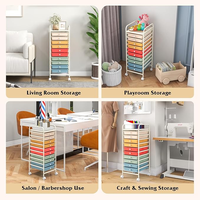 Giantex 10-Drawer Rolling Storage Cart w/Wheels, Removable Drawers, Mobile - Image 8