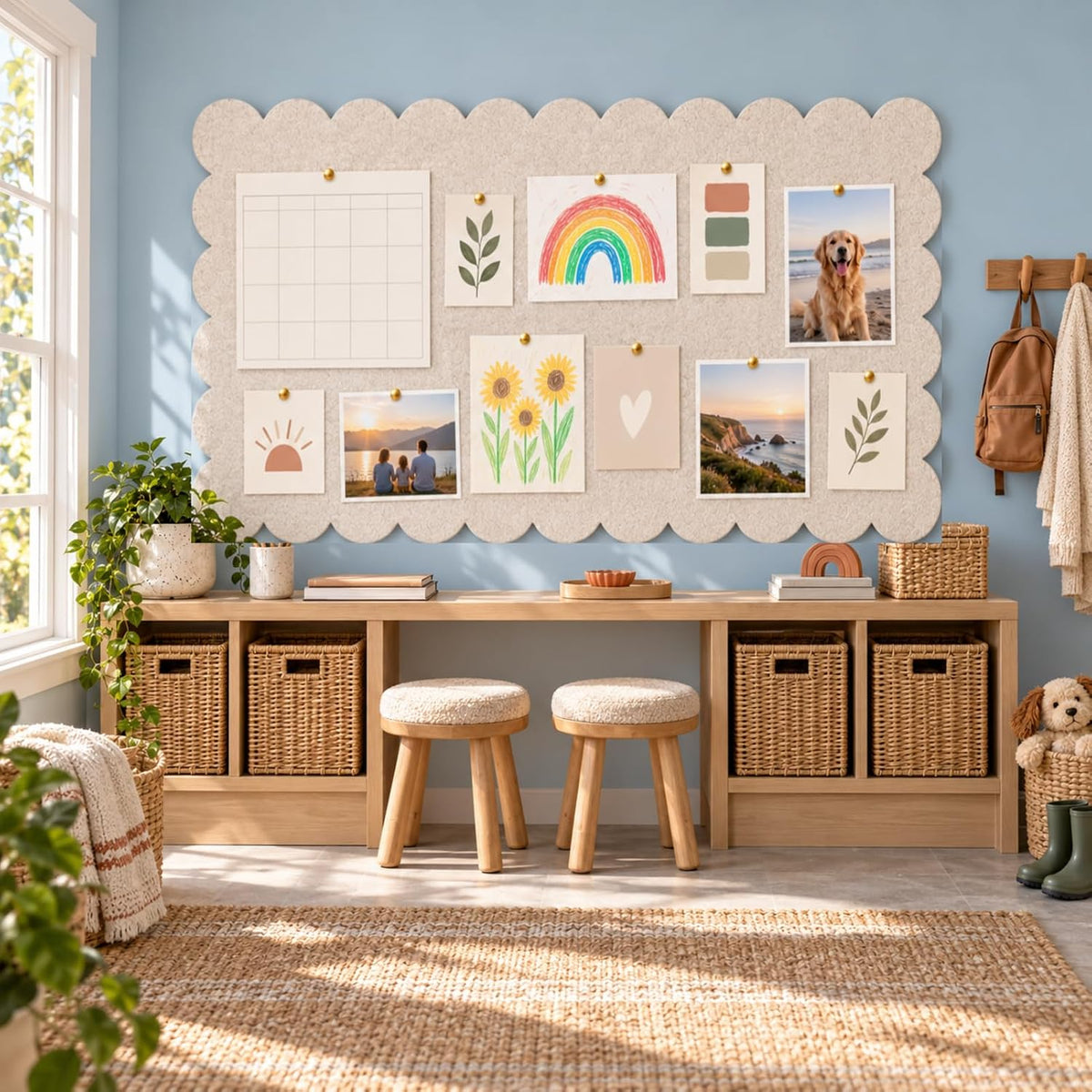 Scalloped Felt Bulletin Board 59" × 35", Large Pin Board for Wall