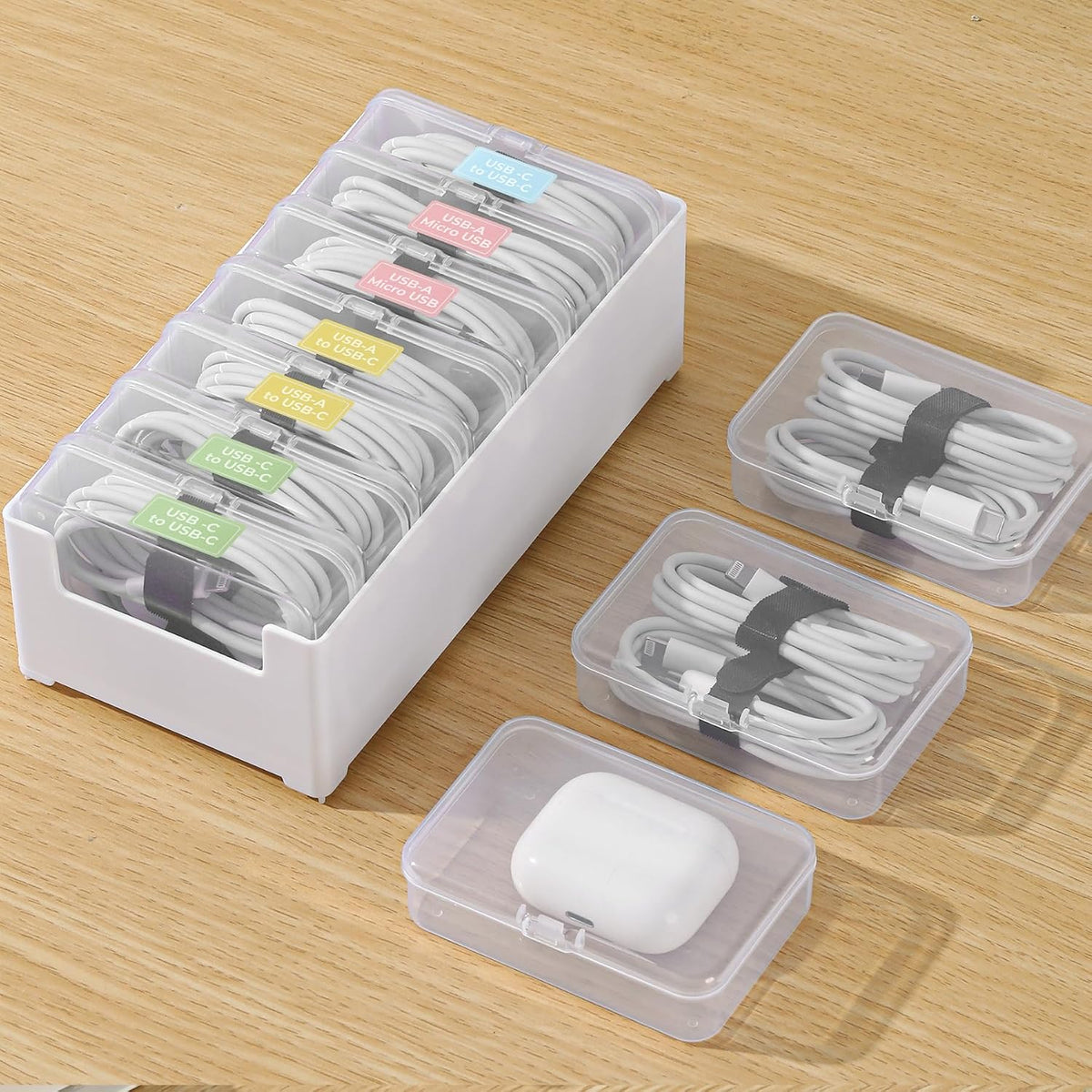 2 Pack Cable Organizer Box with 14 Clear Switch Case, Cable Straps and Label ...