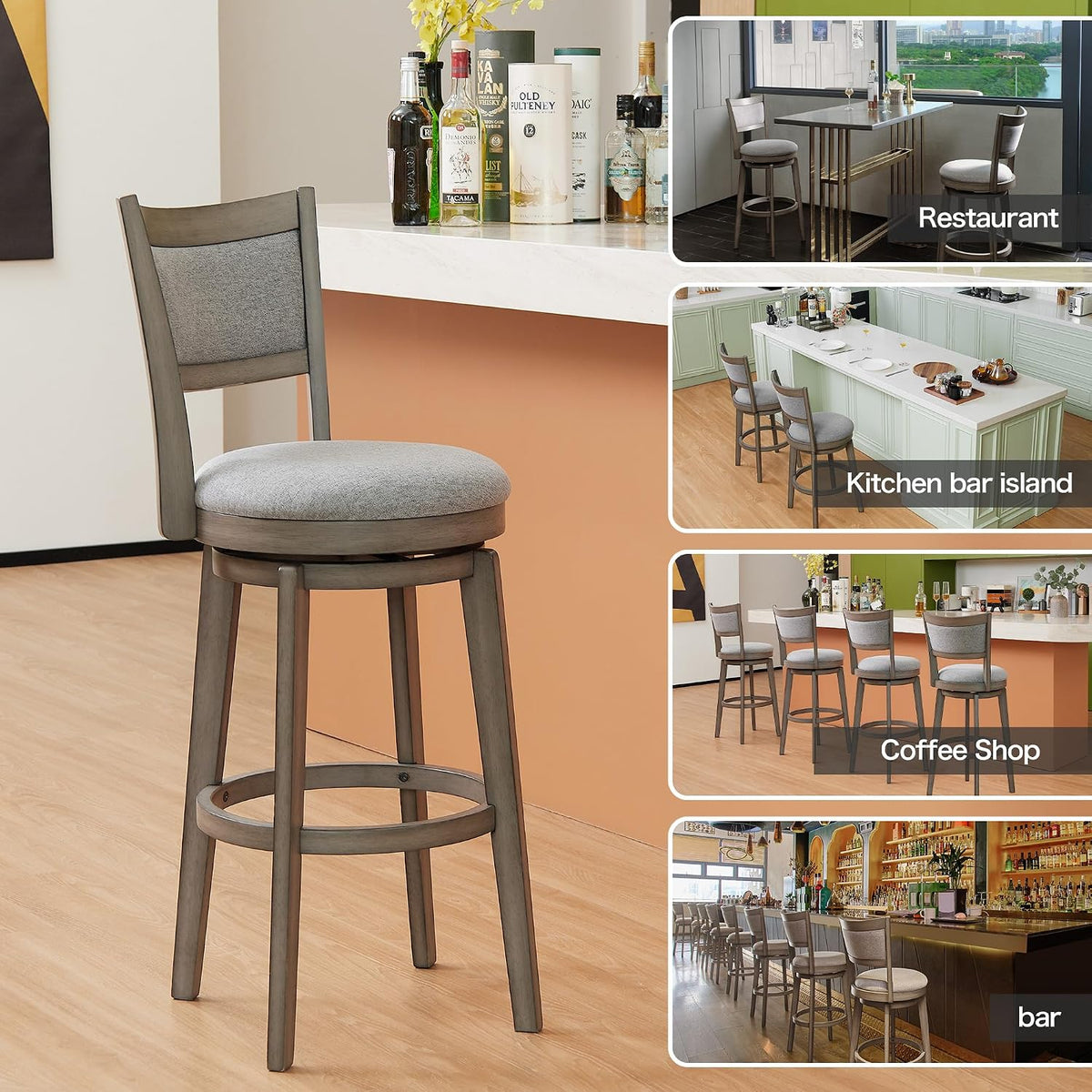 PrimeZone Swivel Bar Stools Set of 6, 30" Bar Height Barstools