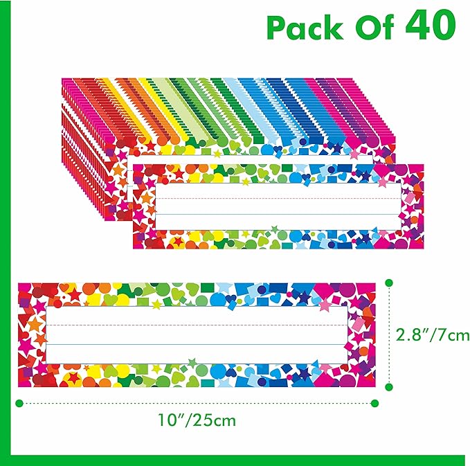 40PCS Desk Nameplates, Double Sided PET Film Confetti Desk Name Tags Erasable & - Image 2