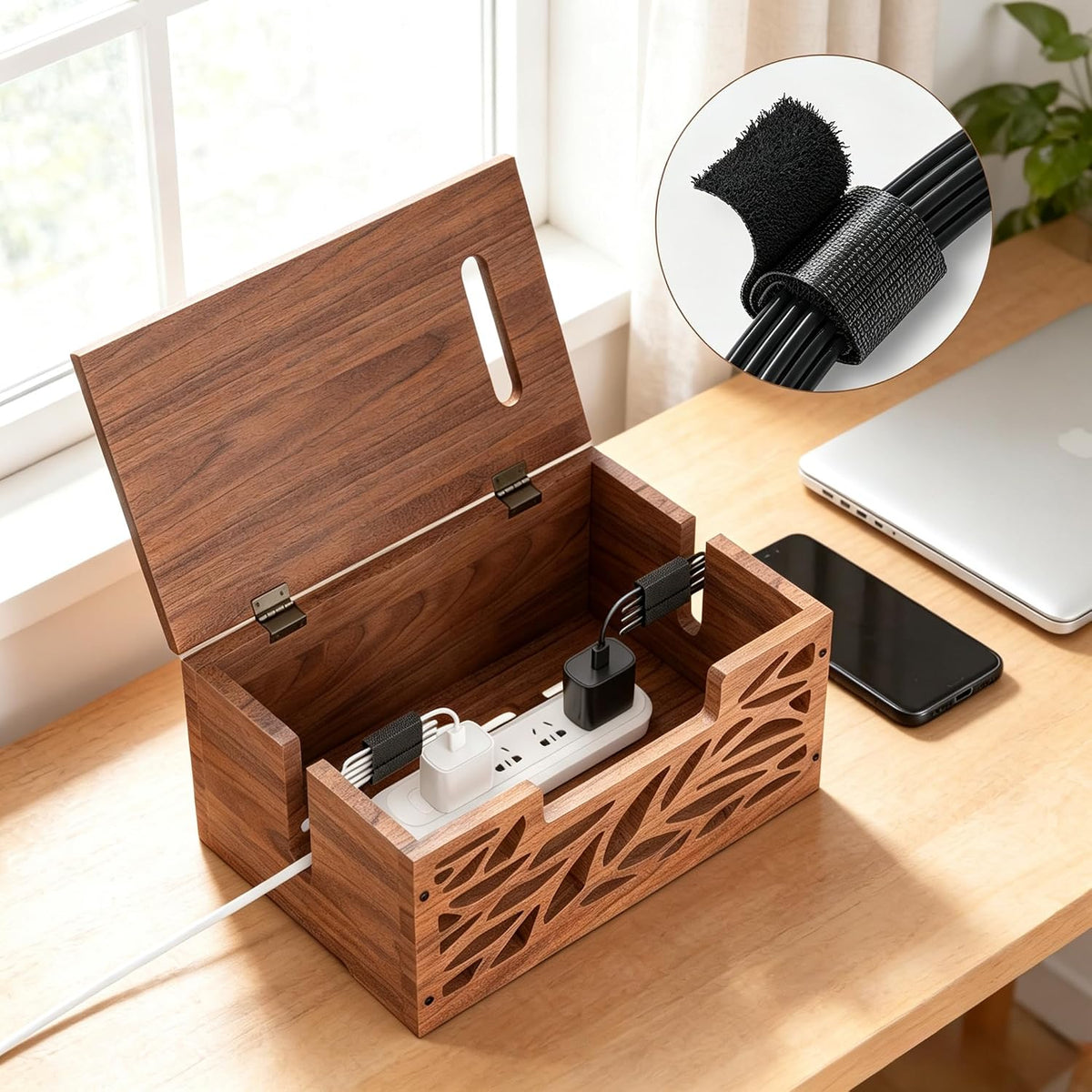 Wooden Cable Management Box, Large Cord Hider Box, Cord Box