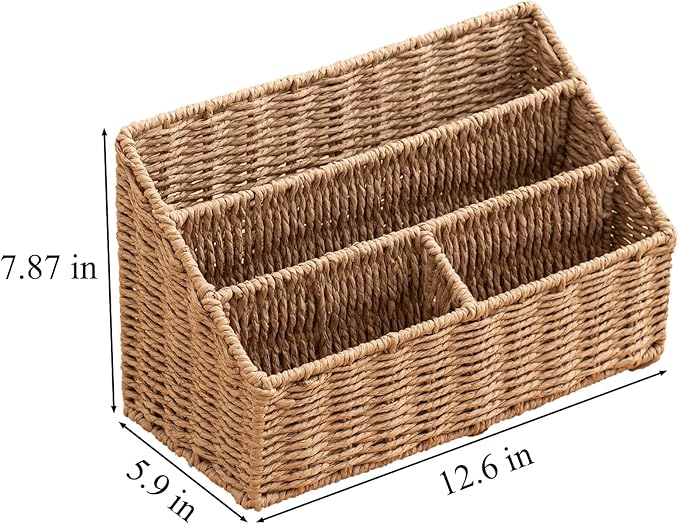 Woven Divided Storage Basket Desk Organizer Tabletop Mail Holder Countertop - Image 2