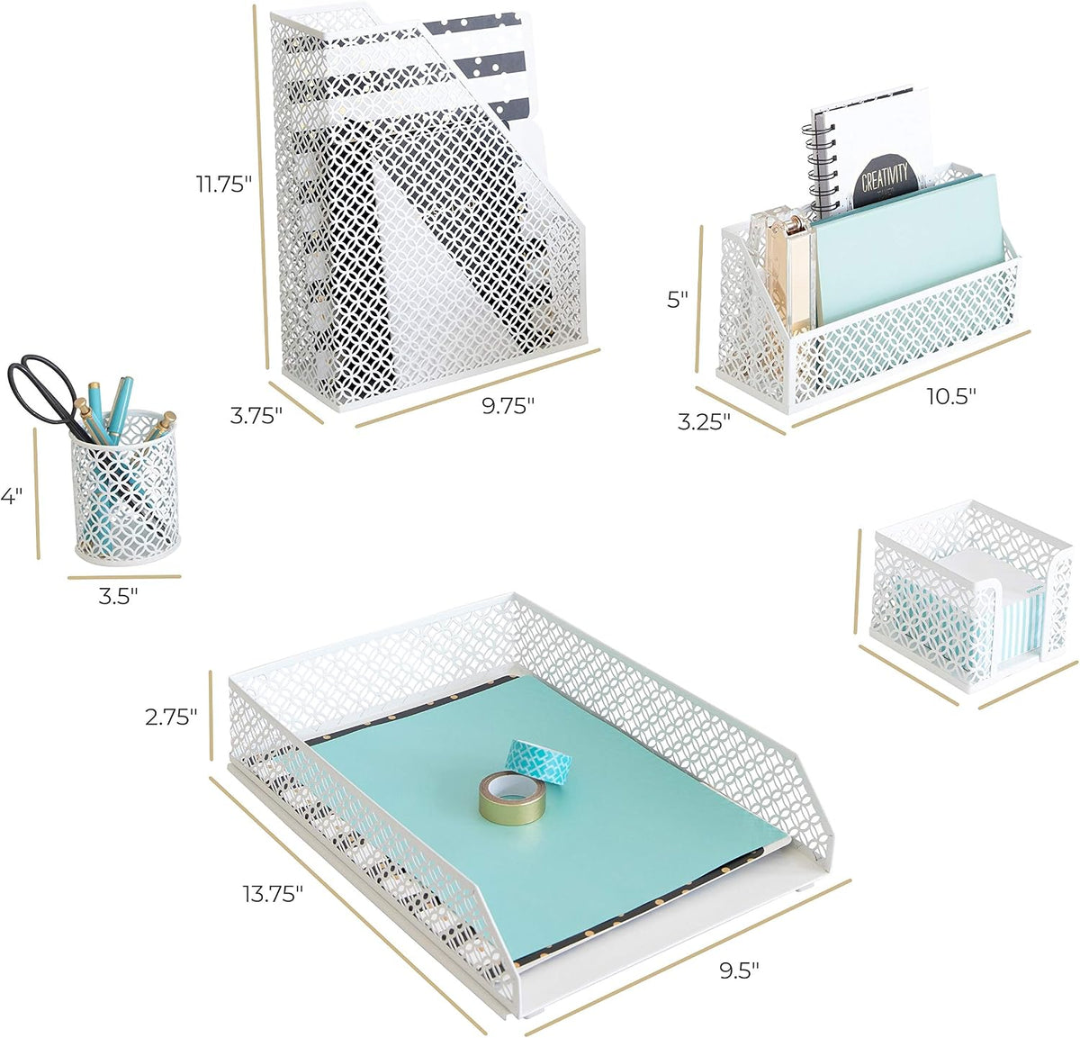 BLU MONACO | White Desk Organizer Set 6 Piece | Mail Sorter Organizer Counter...