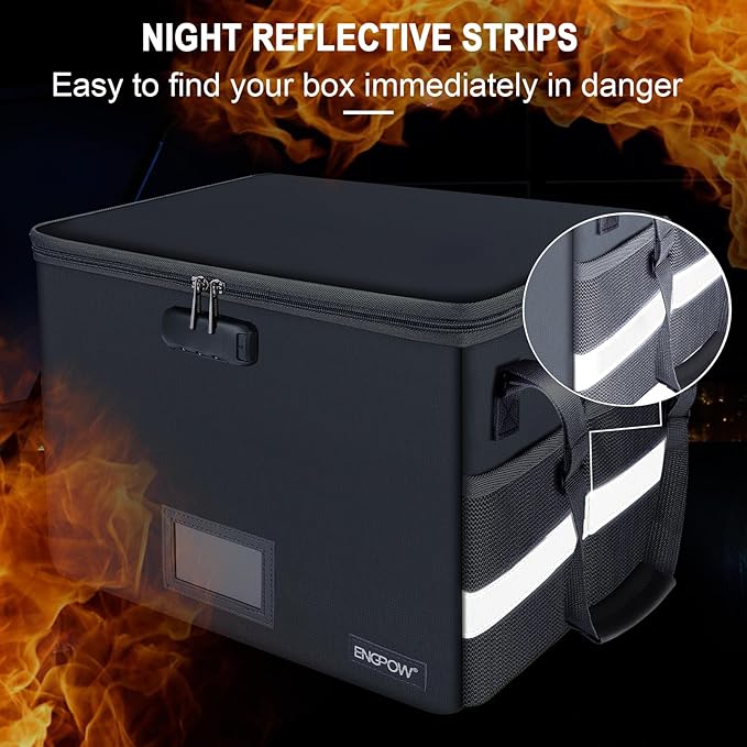 ENGPOW File Box with Lock, Fireproof Document Box with Zipper Lid, Collapsible - Image 7