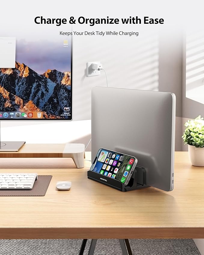 AboveTEK Vertical Laptop Stand Holder, 3 Slots Aluminum Desk Stand - Image 2