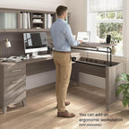 Bush Home 72-Inch Desk Hutch, Office Storage Organizer with Shelves, Cubbies and Frosted Glass Doors for Computer Desk, Home Office Furniture, Somerset Collection, Ash Gray
