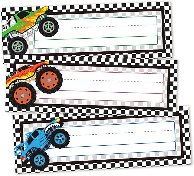 30 Name Tags for Classroom Cubbies, 3x9 in Trucks Name Plates for Desks by OXRUN