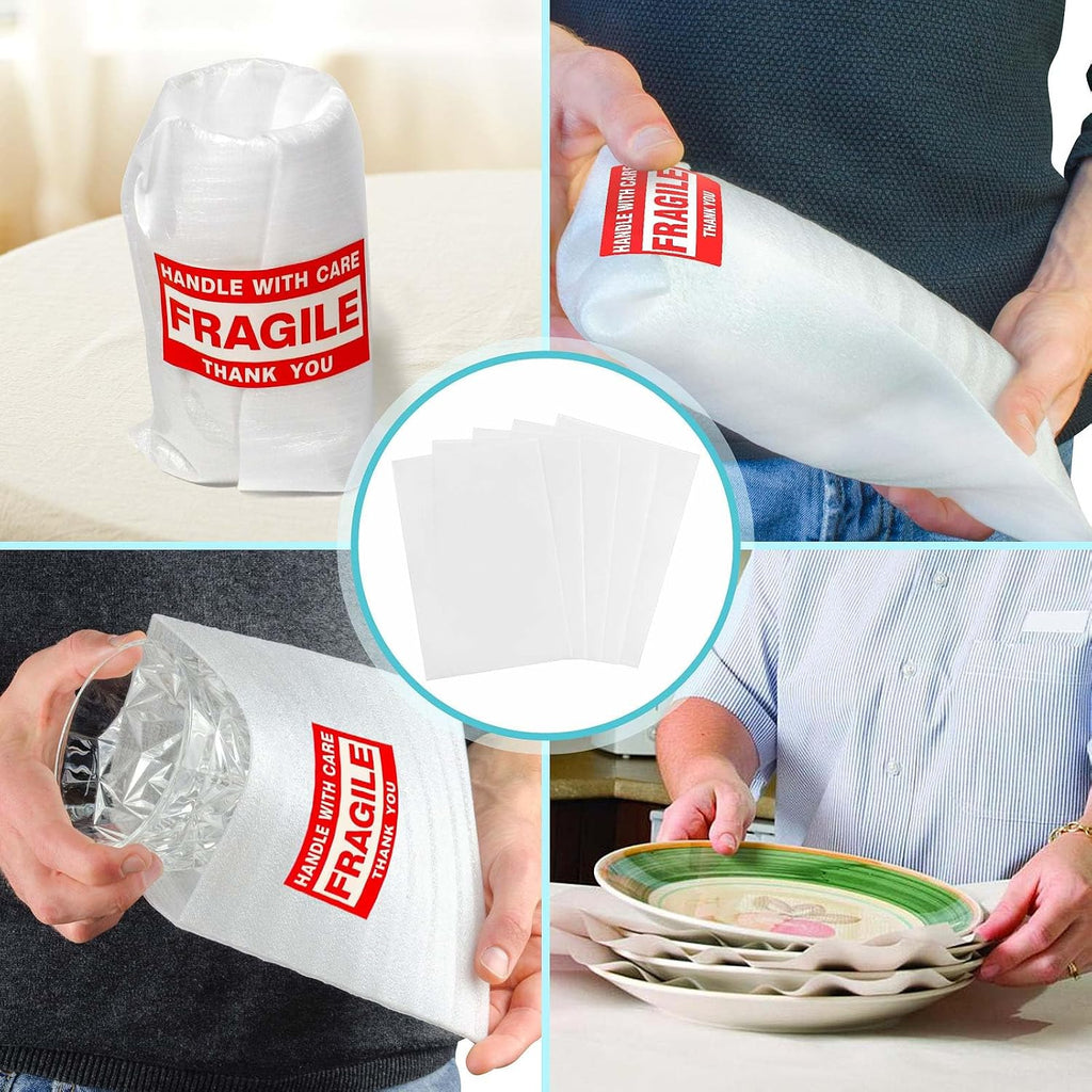 Dish Packing Supplies for Moving,320 Moving Supplies 4 Sizes (16 x 12", 12 x 12", 12 x 7.8", 7.8 x 7.8"),with 60 Fragile Stickers,High density thicker Cushion Foam for Plate Packing Shipping Storage.