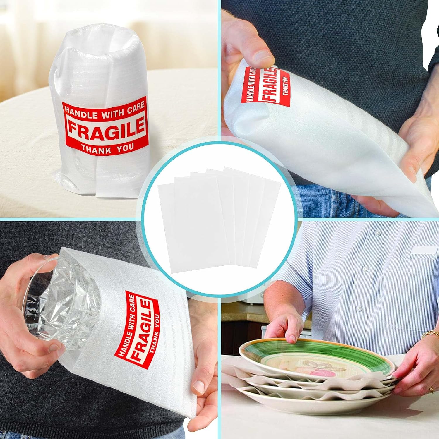 Dish Packing Supplies for Moving,320 Moving Supplies 4 Sizes (16 x 12", 12 x 12", 12 x 7.8", 7.8 x 7.8"),with 60 Fragile Stickers,High density thicker Cushion Foam for Plate Packing Shipping Storage.