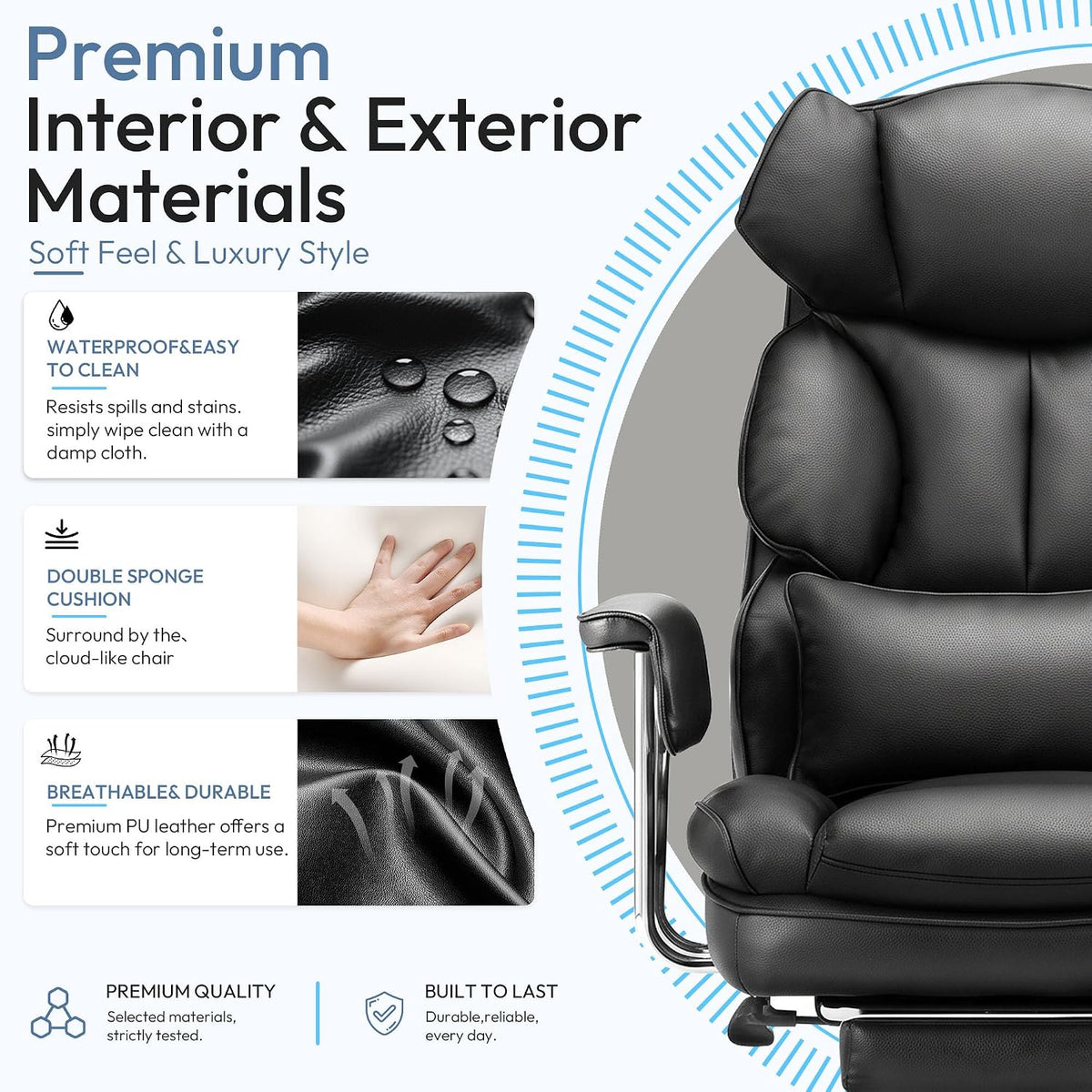 Big and Tall Office Chair, Ergonomic Leather Recliner Computer Chair, Black