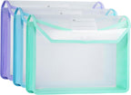 Plastic Expanding File Folder, Clear Envelopes Fit Letter & A4 Size, Folders for Documents with Snap Closure, No Dividers, Large Capacity (3, Cool Colors)