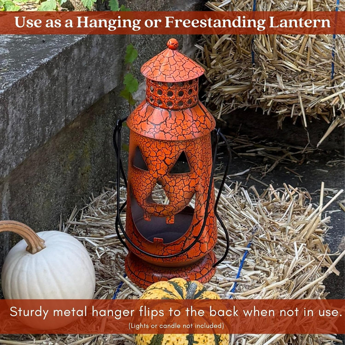 Clovers Garden Halloween Pumpkin Rustic Lantern with Handle 11.5" Tall