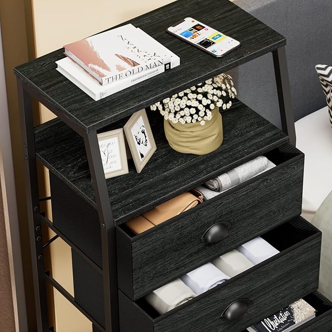 Furnulem Tall 4 Drawers Dresser, Vertical Storage Tower Black Dresser - Image 5
