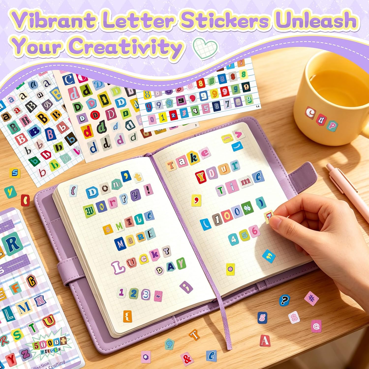 5000+ Letter Stickers for Scrapbooking Junk Journal Supplies Craft Decor | Vintage Letter Sticker Book, 48 Sheets Self-Adhesive Alphabet Stickers Small Ransom Letters for Journaling Planners Labels