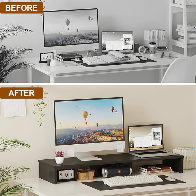 Qupui Dual Monitor Stand Riser, Large Computer Monitor Stand - Image 3
