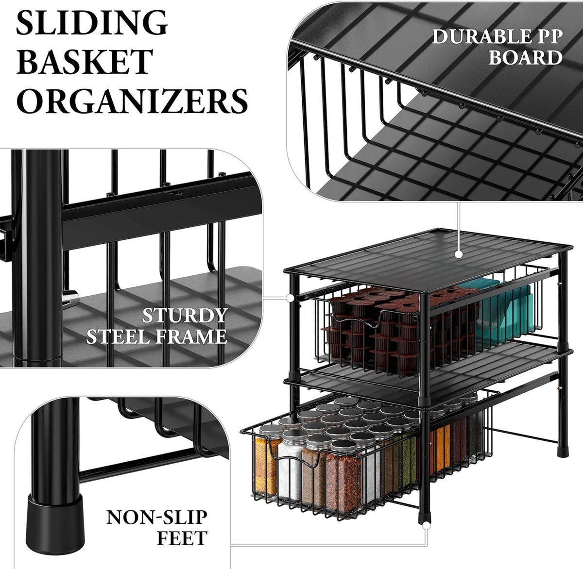 Simple Houseware Stackable Basket Drawer, Black