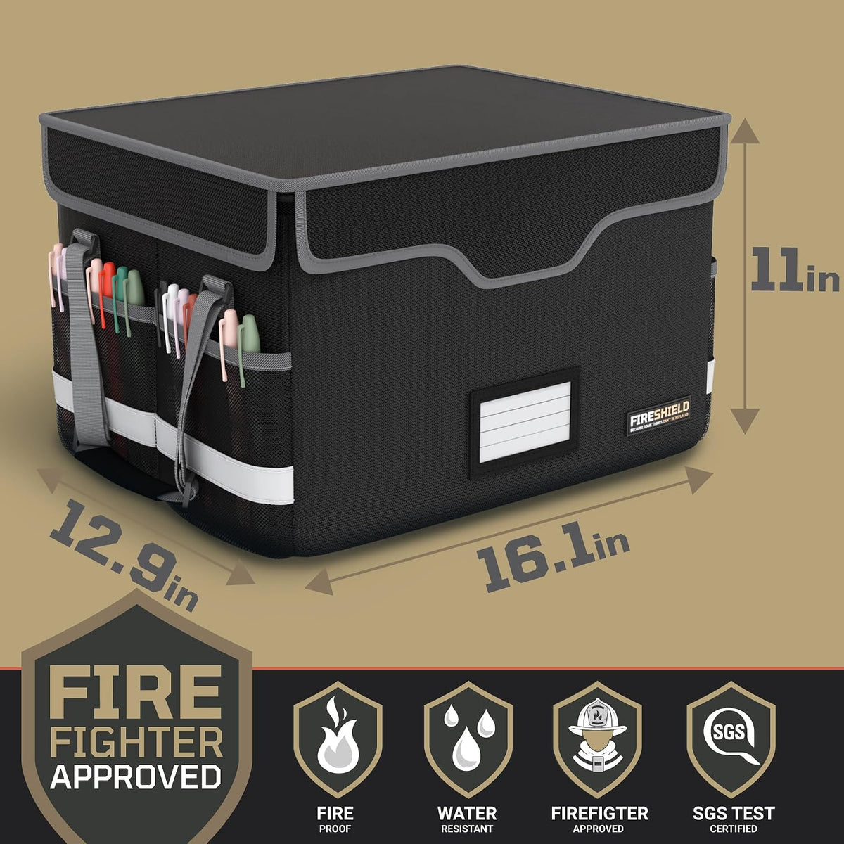 FIRESHIELD PRO 5200°F Fireproof Document Box with Lock – Portable Water Resis...