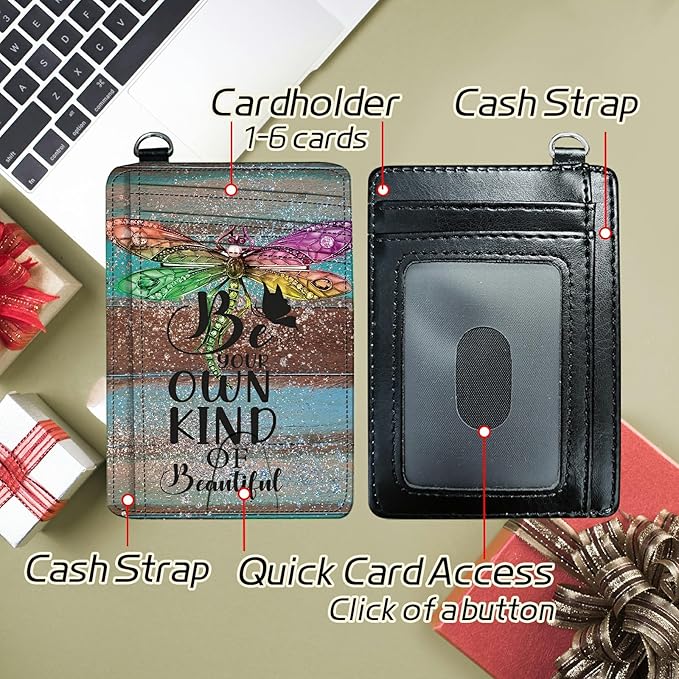 BWEGRHE Small Travel Wallets, Dragonfly Glitter Wood Slim Minimalist Front - Image 5