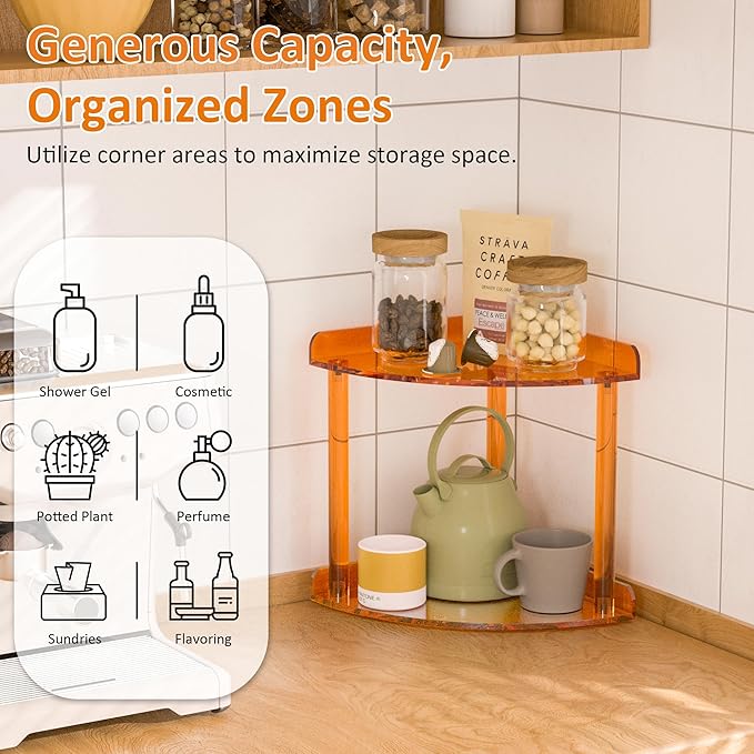 Sezanrpt 2 Tier Acrylic Corner Shelf Organizer Storage 9.5x9.5x8 Inch, Study - Image 3