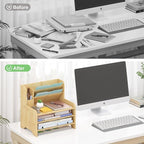 Wisuce Essentials Bamboo Desk Organizer Mail Holder Countertop Letter Tray File - Image 6