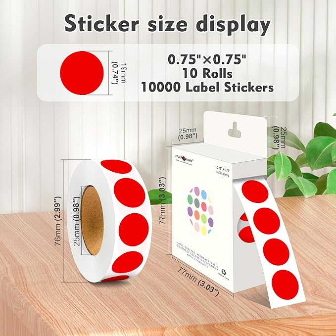 PARLAIM 3/4 Inch Roll Color Coding Labels, 10000 per 10 Rolls Round Permanent - Image 2