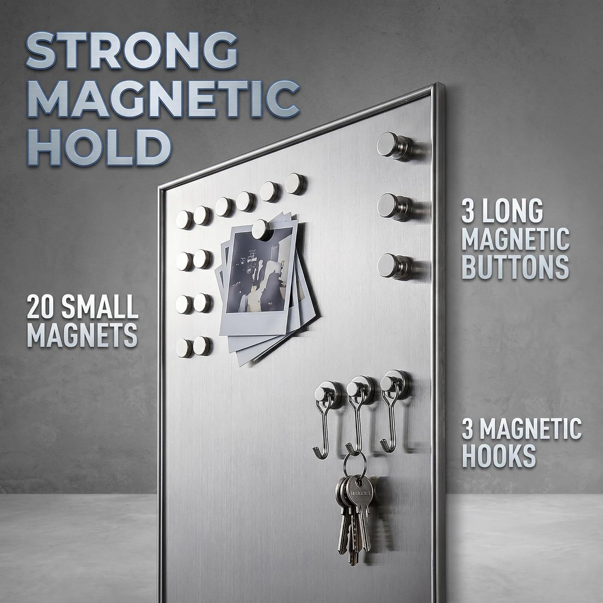 AMAATE Brushed Stainless Steel Magnetic Bulletin Board Silver Frame Display