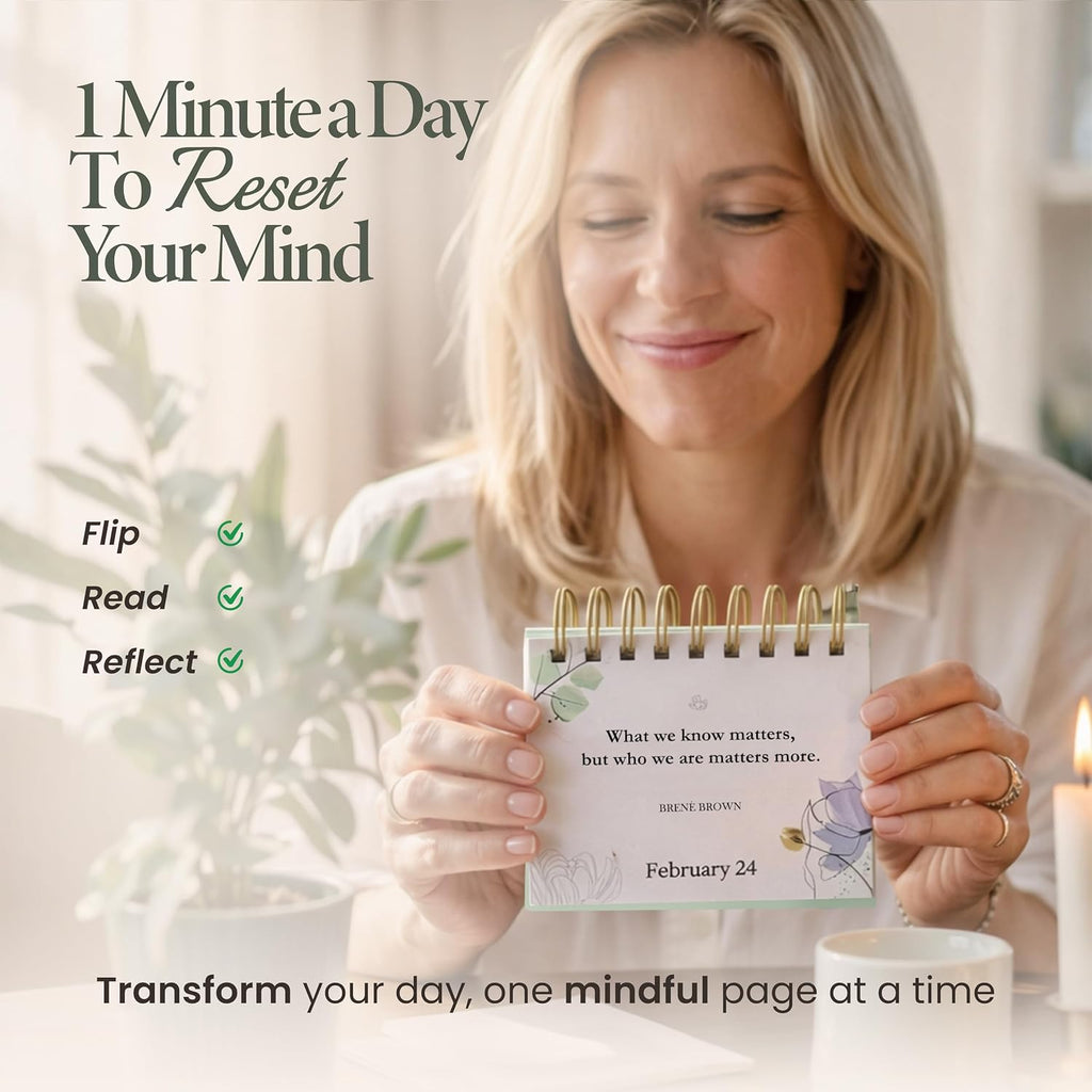 Mindfulness Perpetual Flip Calendar with 366 Daily Affirmations - Self Care Gifts for Women, Teacher Appreciation, Inspirational Office Desk Decor, Stress Relief Desk Accessory Gift for Women