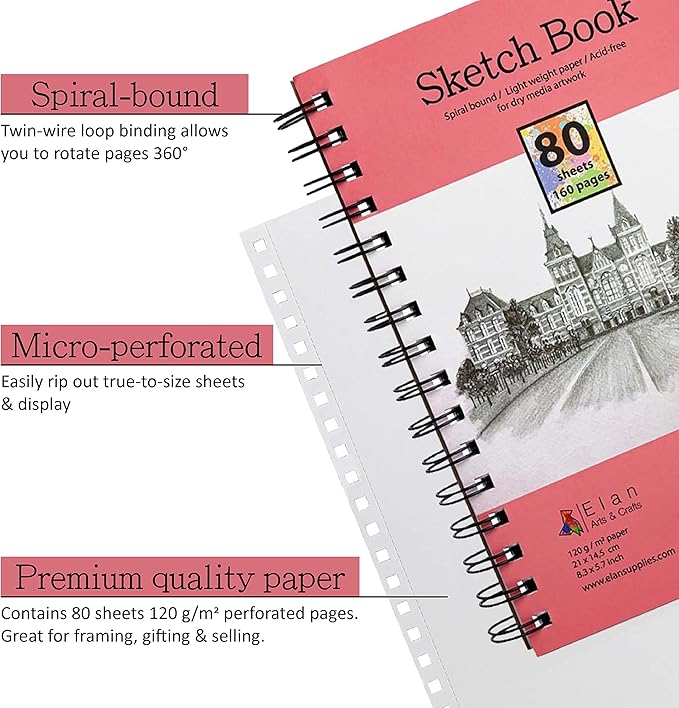 Elan A5 Sketchbook, 80 Sheets Italian Paper 80 lb/120 GSM, Acid-Free Sketch - Image 2