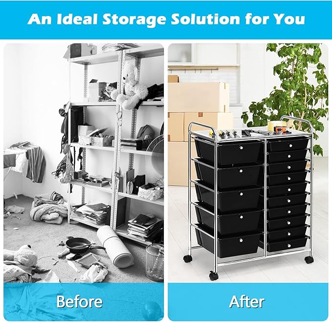 DORTALA 15-Drawer Rolling Storage Cart - Image 6